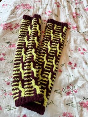 Free People Knit Brown and Neon Yellow Cable Leg Warmers